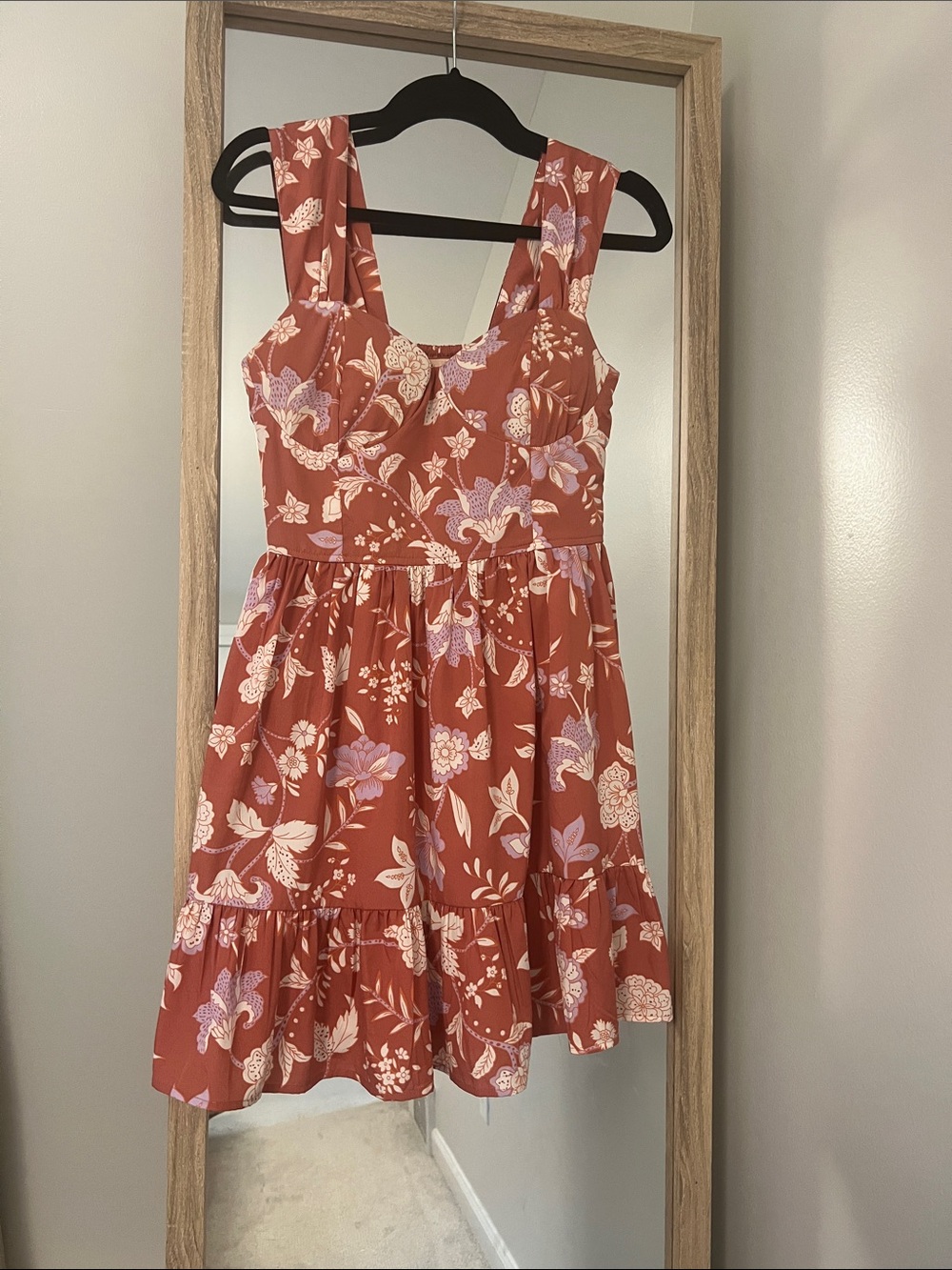 Floral Rust Sundress with Lavender Accents
